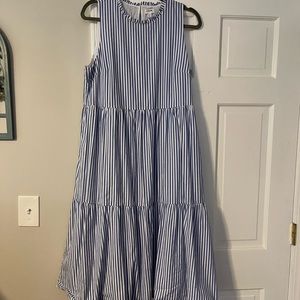 J crew blue and white midi dress